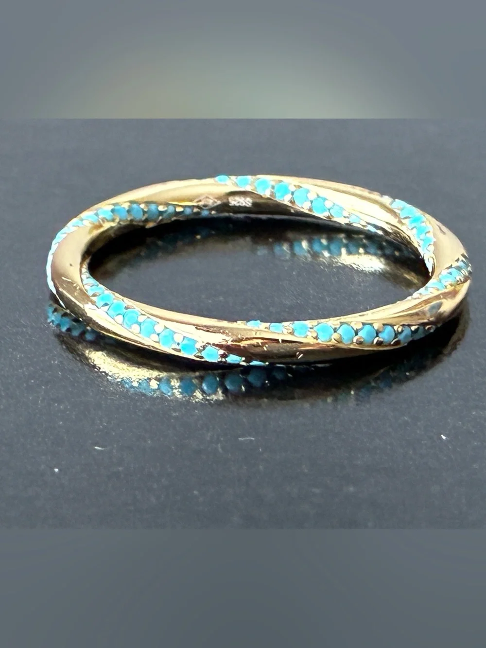 Sterling Silver 925 Twisted Band Ring with Turquoise Accent Stones Sz 8